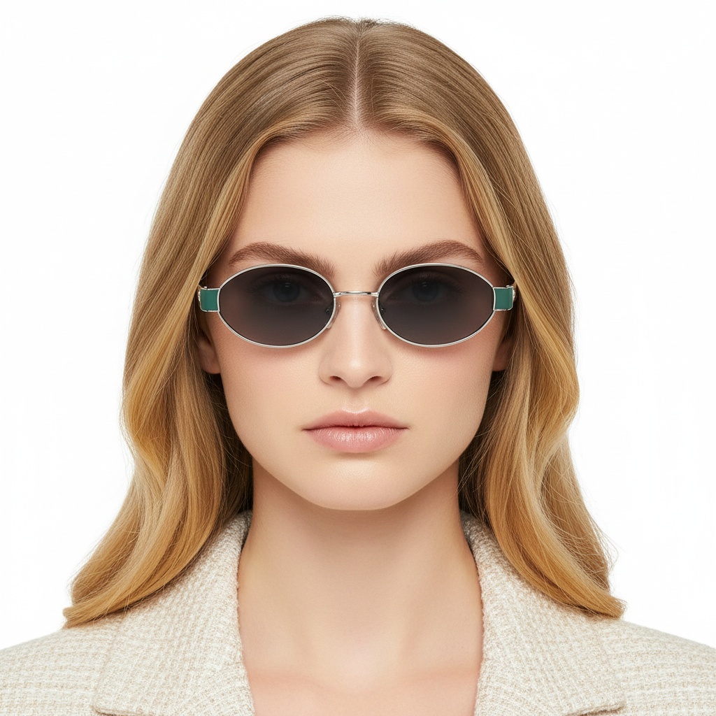 BS2503-0049_Silver_Oval_Metal_Sunglasses_model