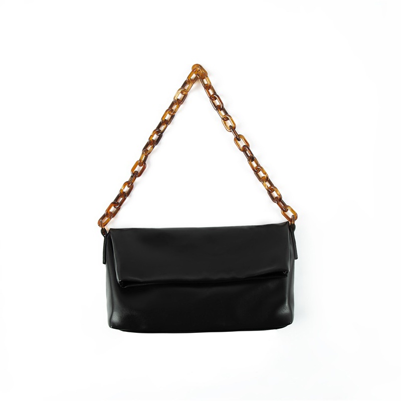 Chic Black Shoulder Bag with Tortoiseshell Chain