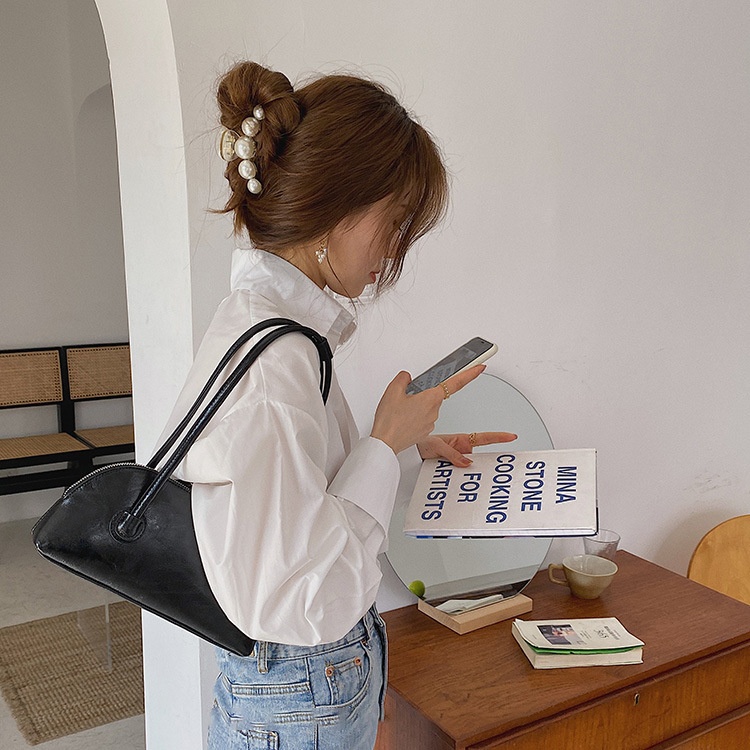 Chic Crescent Shoulder Bag - Faux Leather Handbag