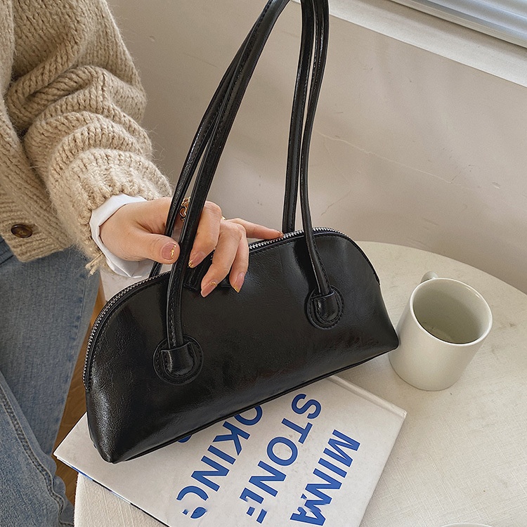 Chic Crescent Shoulder Bag - Faux Leather Handbag