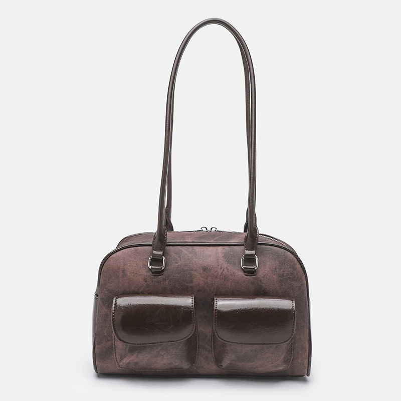 Retro Shoulder Bag with Front Pockets