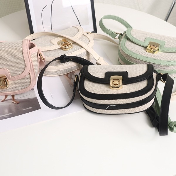 Canvas & Leather Saddle Crossbody Bag with Flap