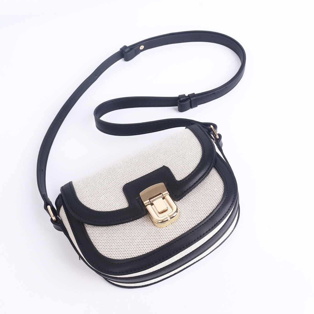 Canvas & Leather Saddle Crossbody Bag with Flap