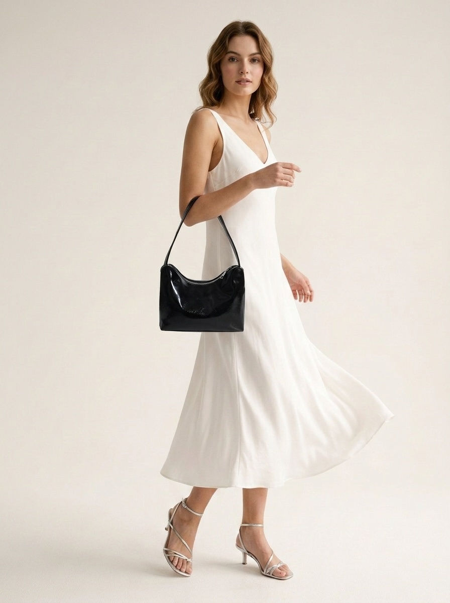 Sleek Glossy Shoulder Bag - Modern & Chic Handbag