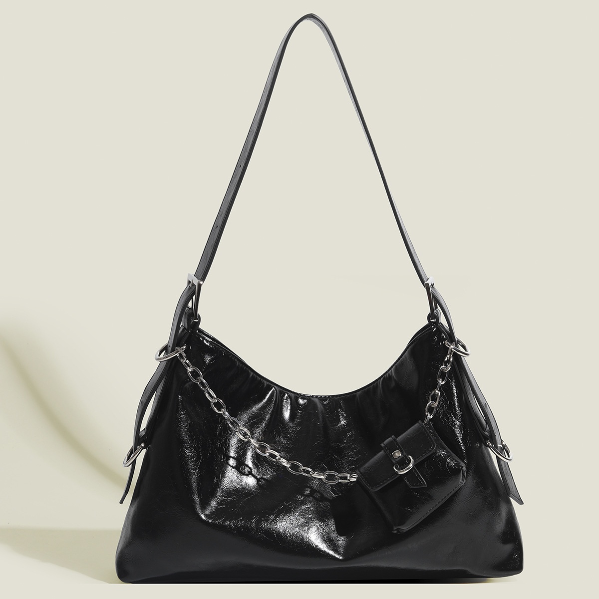 Chic Patent Shoulder Bag with Chain & Pouch