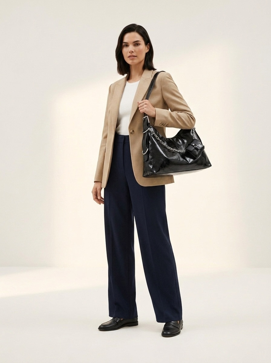 Chic Patent Shoulder Bag with Chain & Pouch