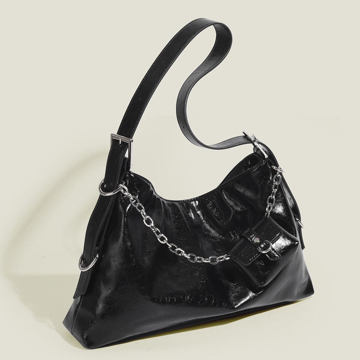 Chic Patent Shoulder Bag with Chain & Pouch