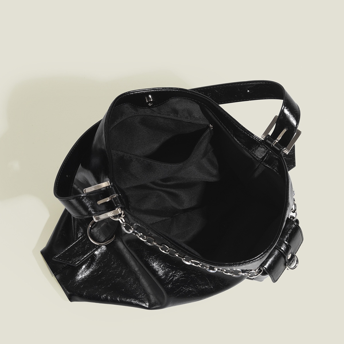 Chic Patent Shoulder Bag with Chain & Pouch