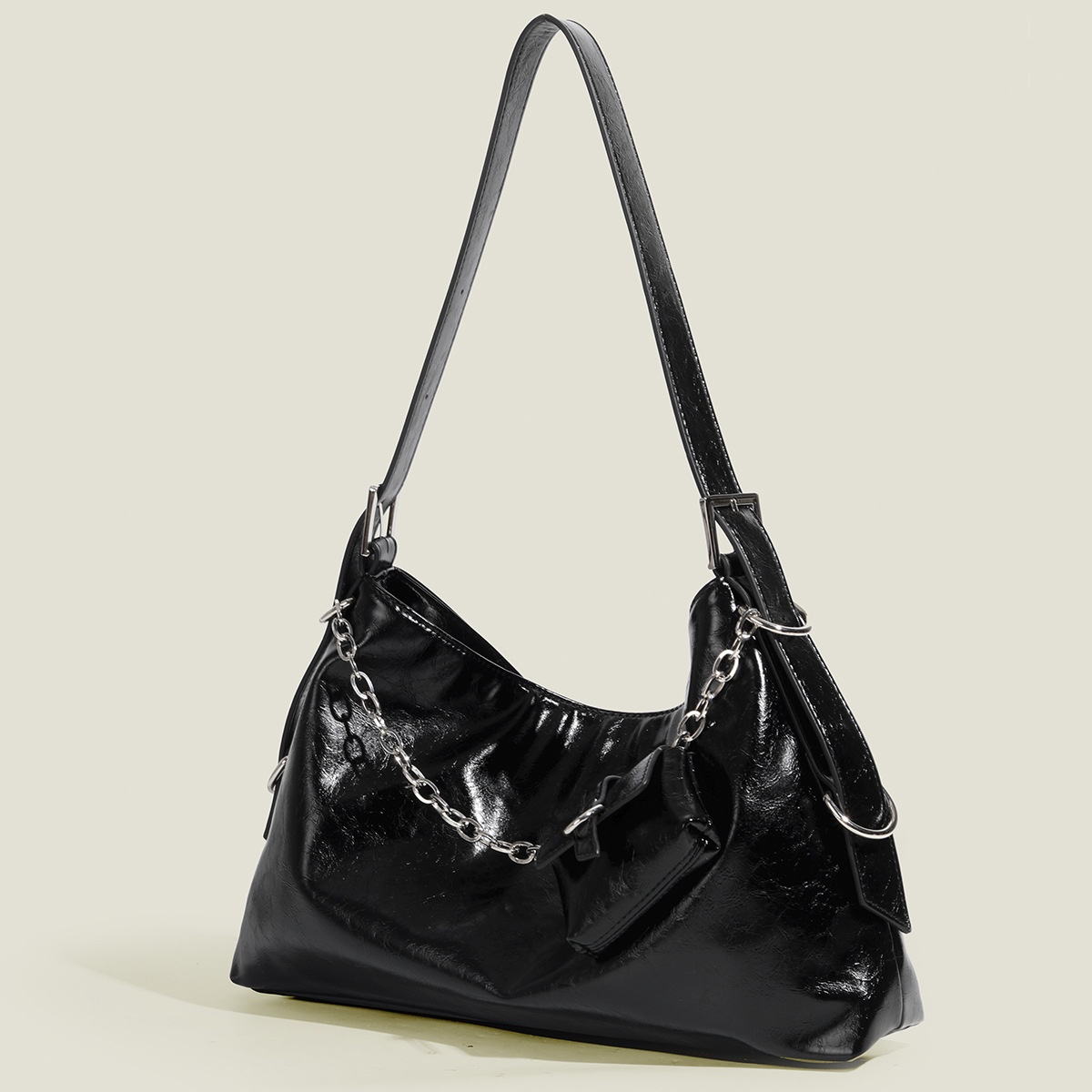 Chic Patent Shoulder Bag with Chain & Pouch