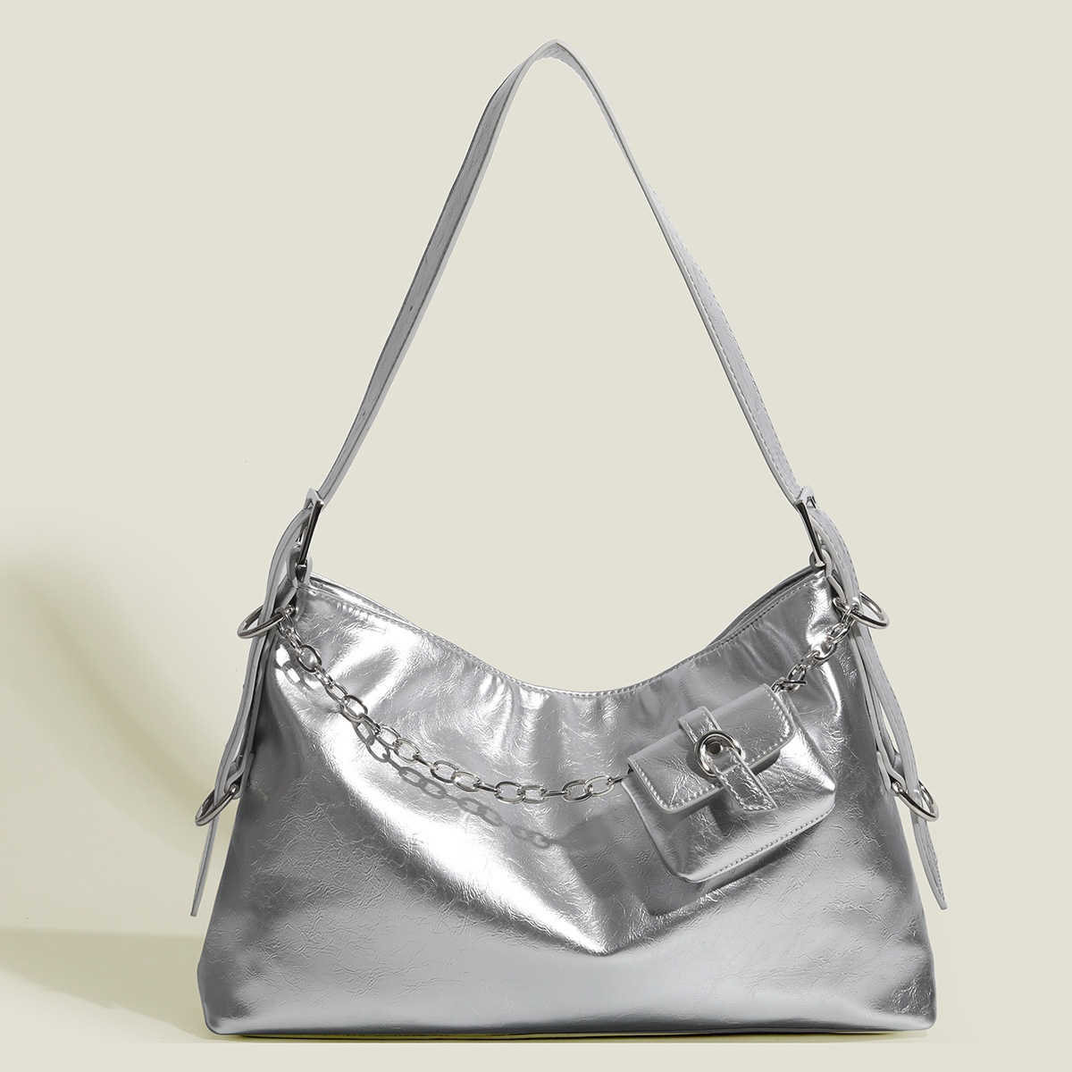 Chic Patent Shoulder Bag with Chain & Pouch