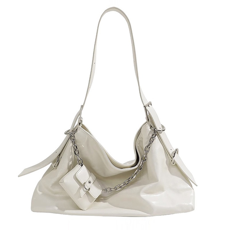 Chic Patent Shoulder Bag with Chain & Pouch