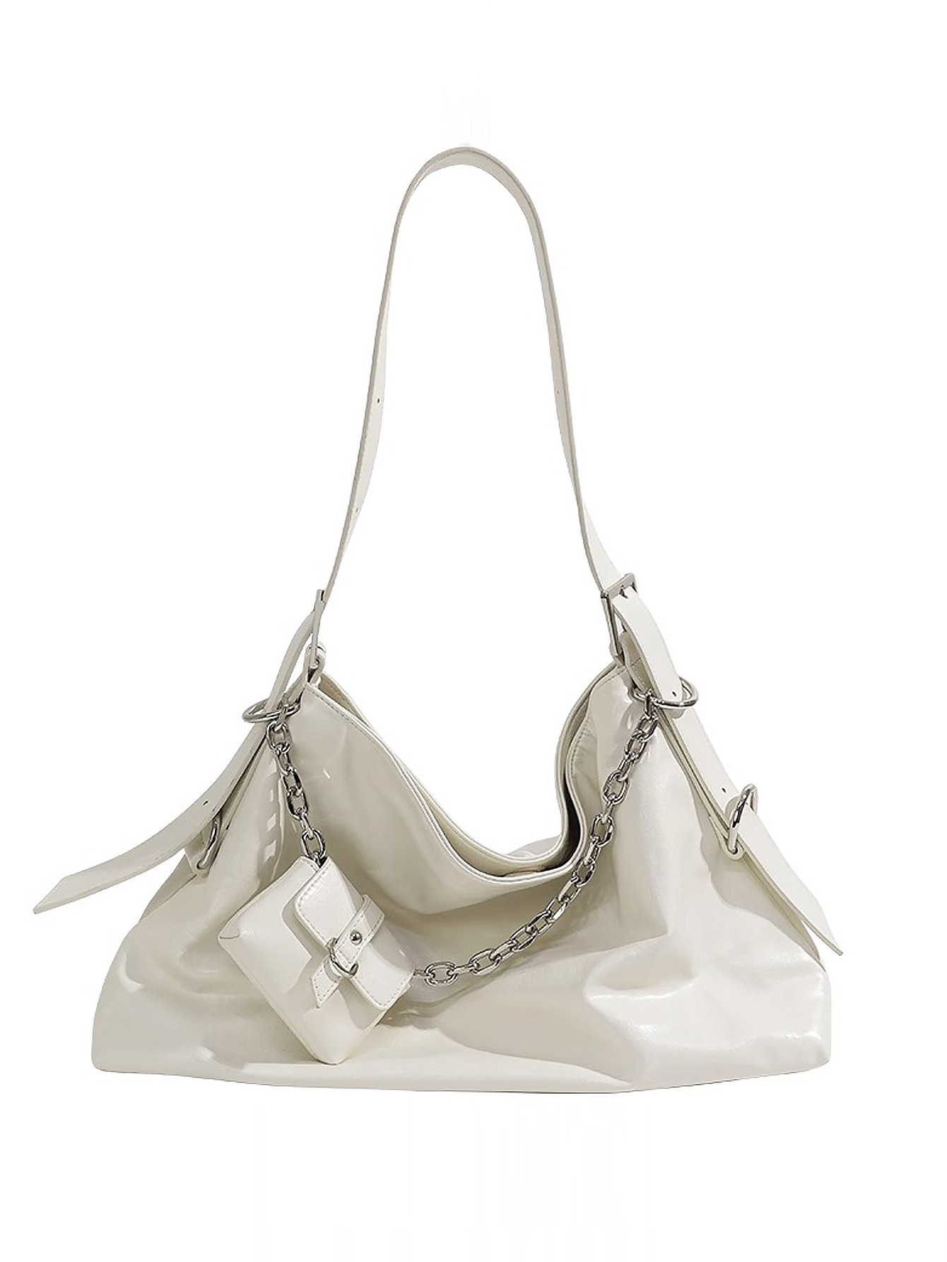 Chic Patent Shoulder Bag with Chain & Pouch