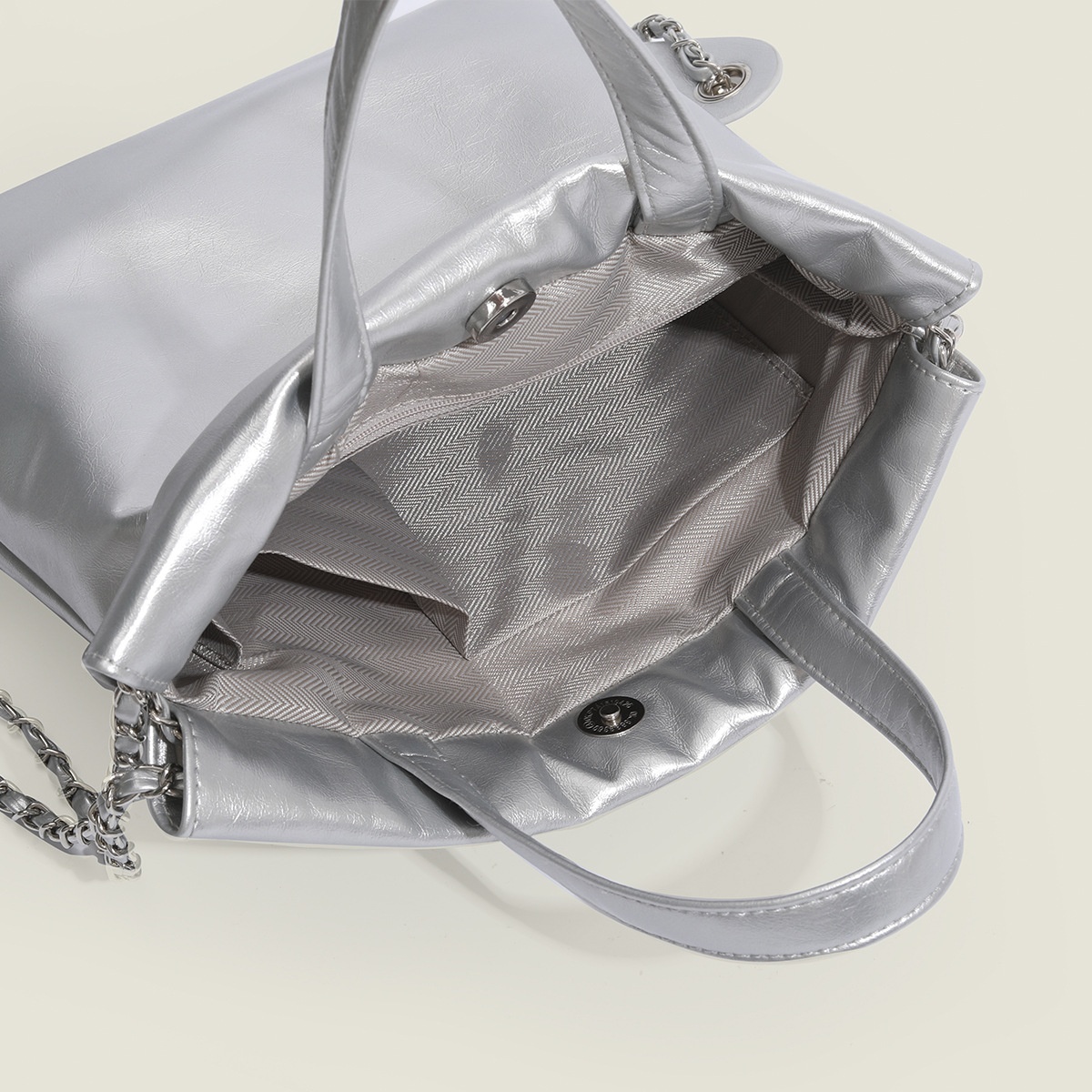 Silver Drawstring Bucket Bag with Rhinestone Embellishments