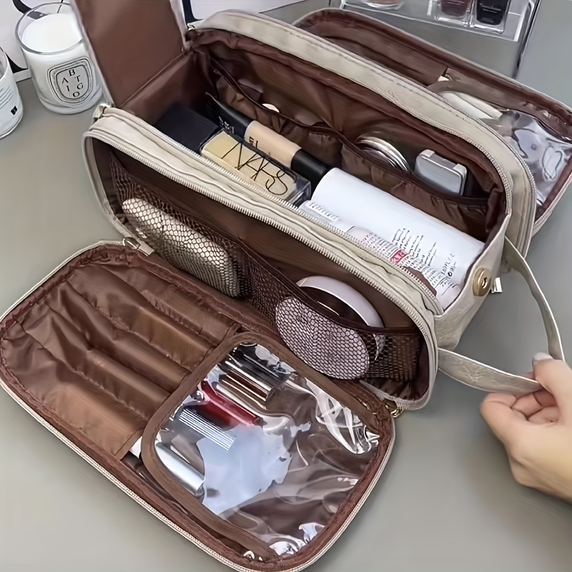 Travel Makeup Bag Organizer - Multi-Compartment Cosmetic Pouch
