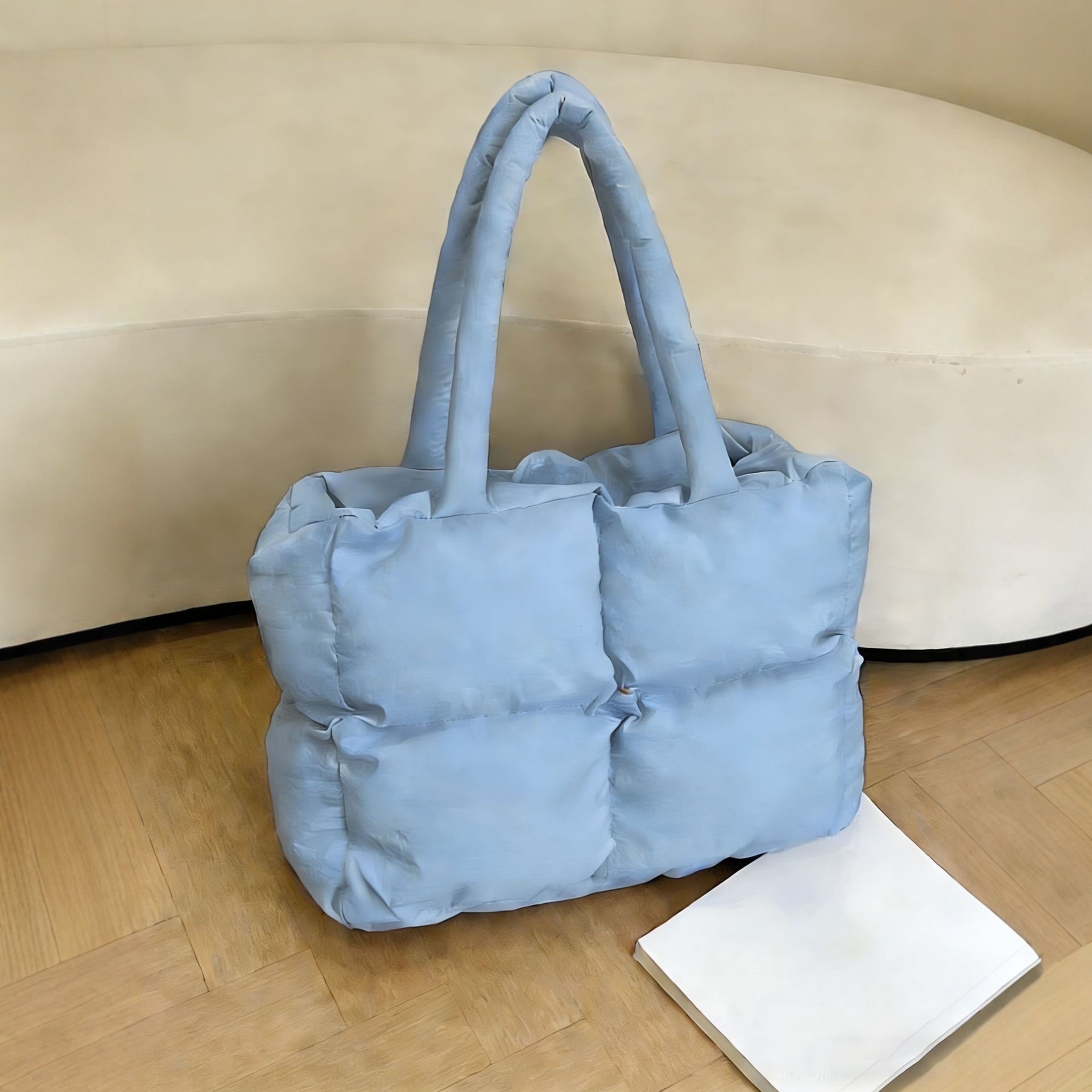 Padded Puffer Tote Bag - Soft Quilted Shoulder Bag