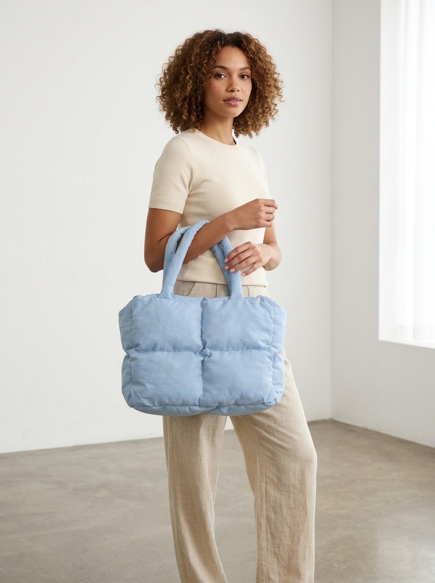 Padded Puffer Tote Bag - Soft Quilted Shoulder Bag