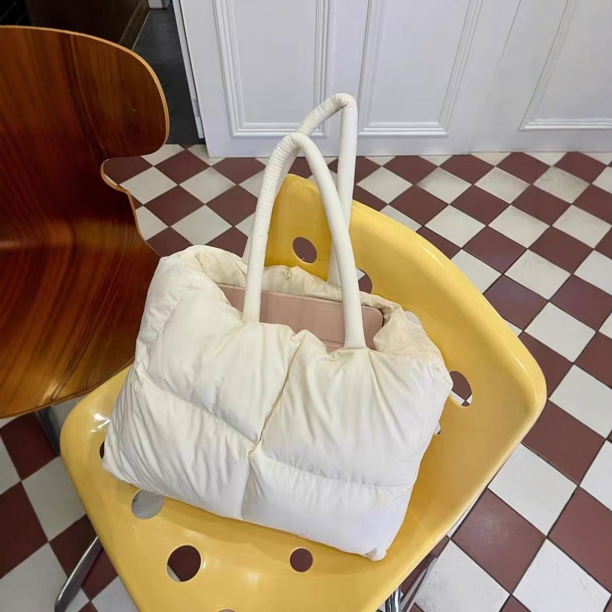 Padded Puffer Tote Bag - Soft Quilted Shoulder Bag