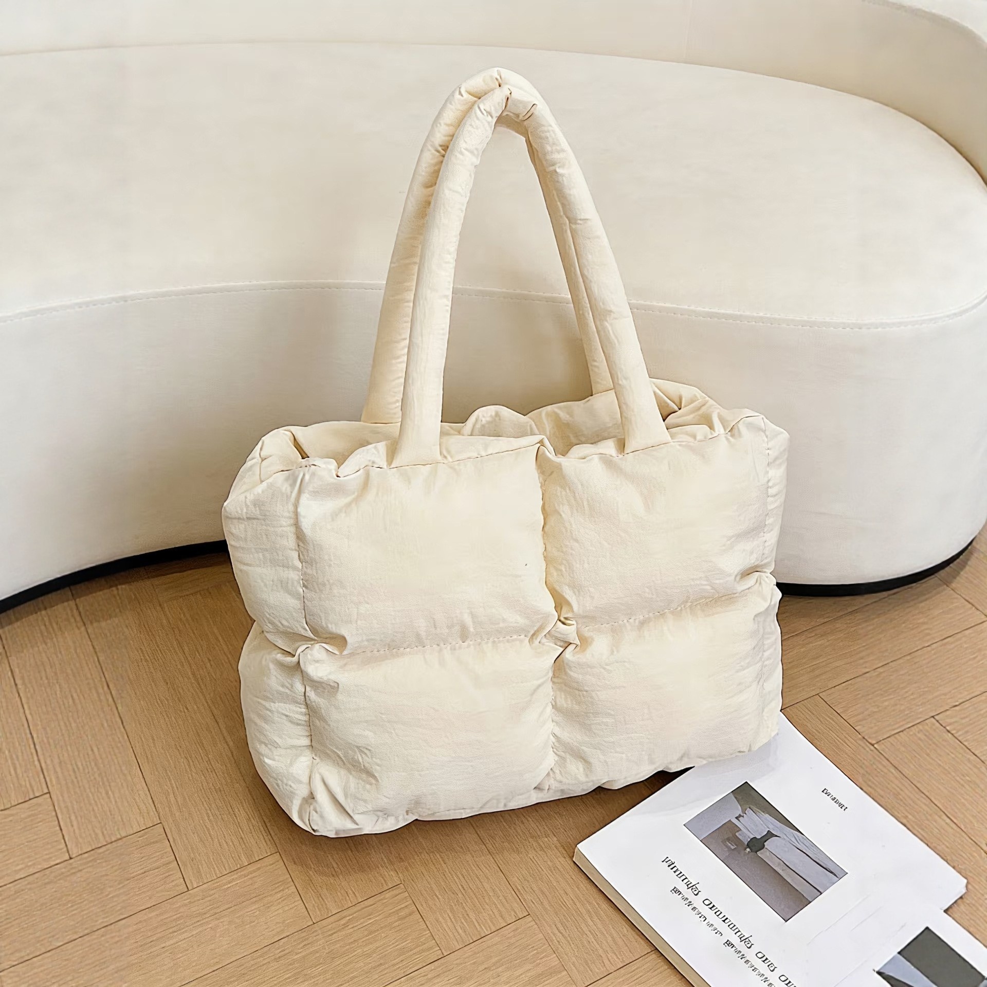 Padded Puffer Tote Bag - Soft Quilted Shoulder Bag