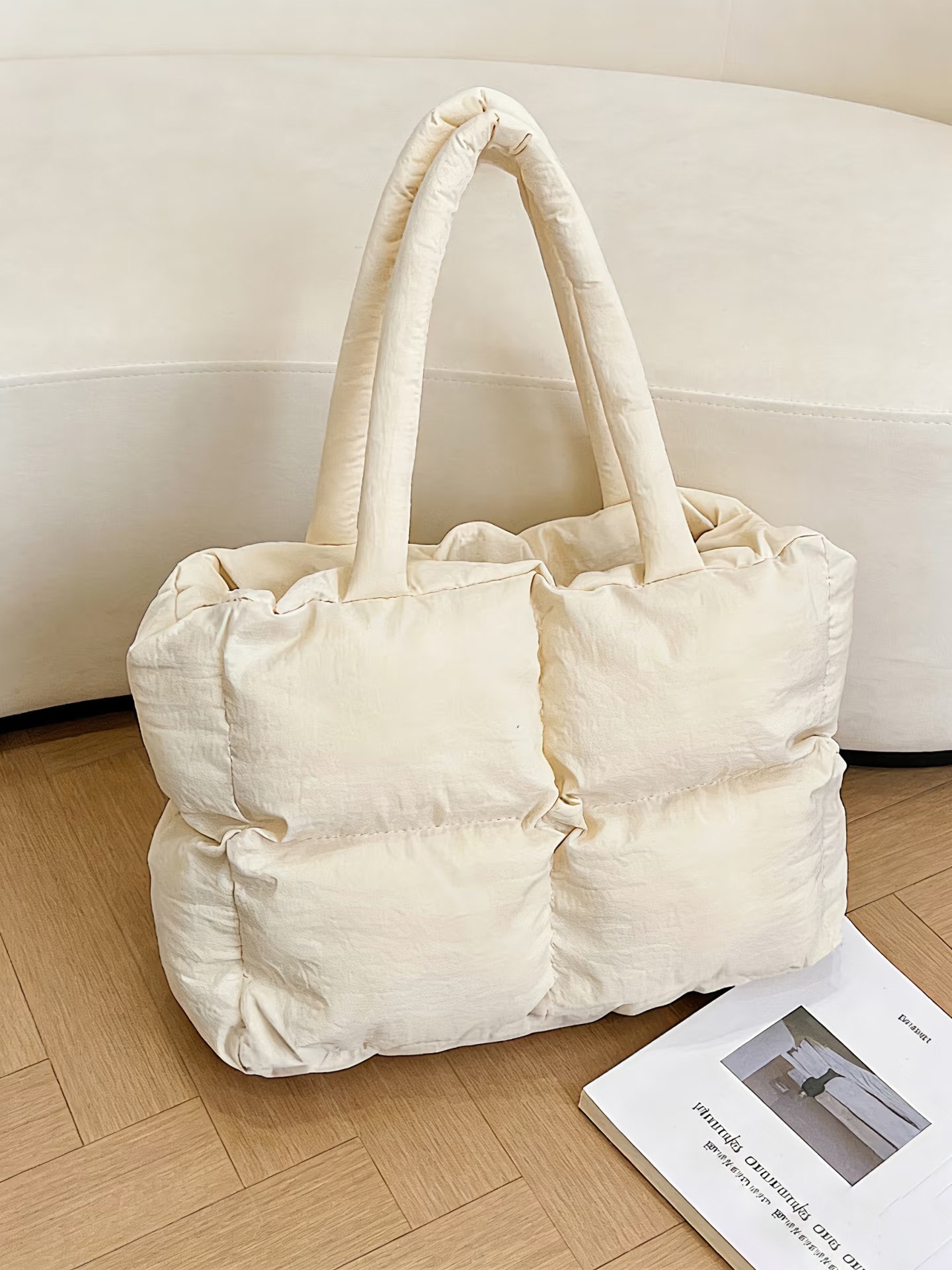 Padded Puffer Tote Bag - Soft Quilted Shoulder Bag