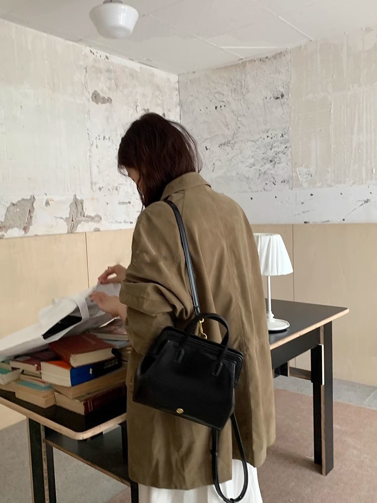 Classic Black Structured Top Handle Satchel Bag