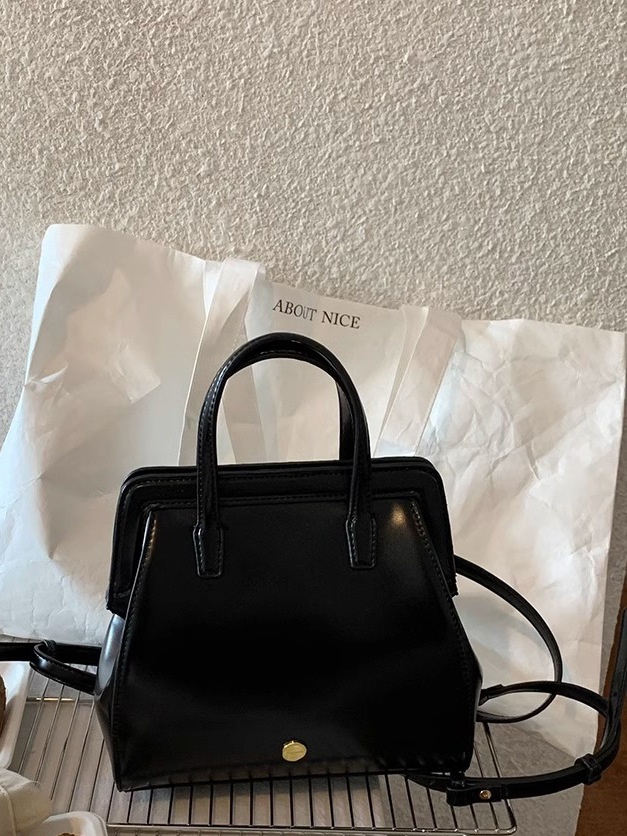 Classic Black Structured Top Handle Satchel Bag