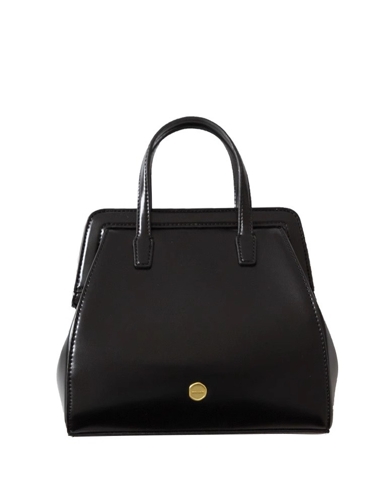 Classic Black Structured Top Handle Satchel Bag
