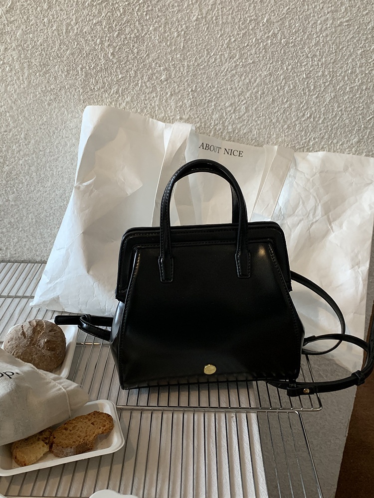 Classic Black Structured Top Handle Satchel Bag