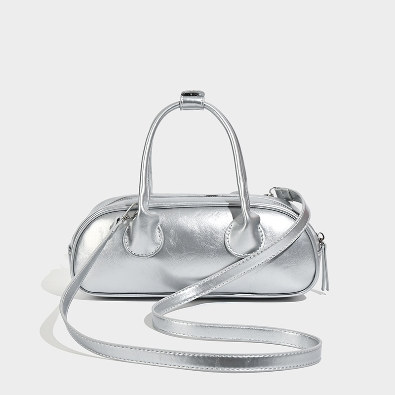 Silver Metallic Mini Barrel Shoulder Bag