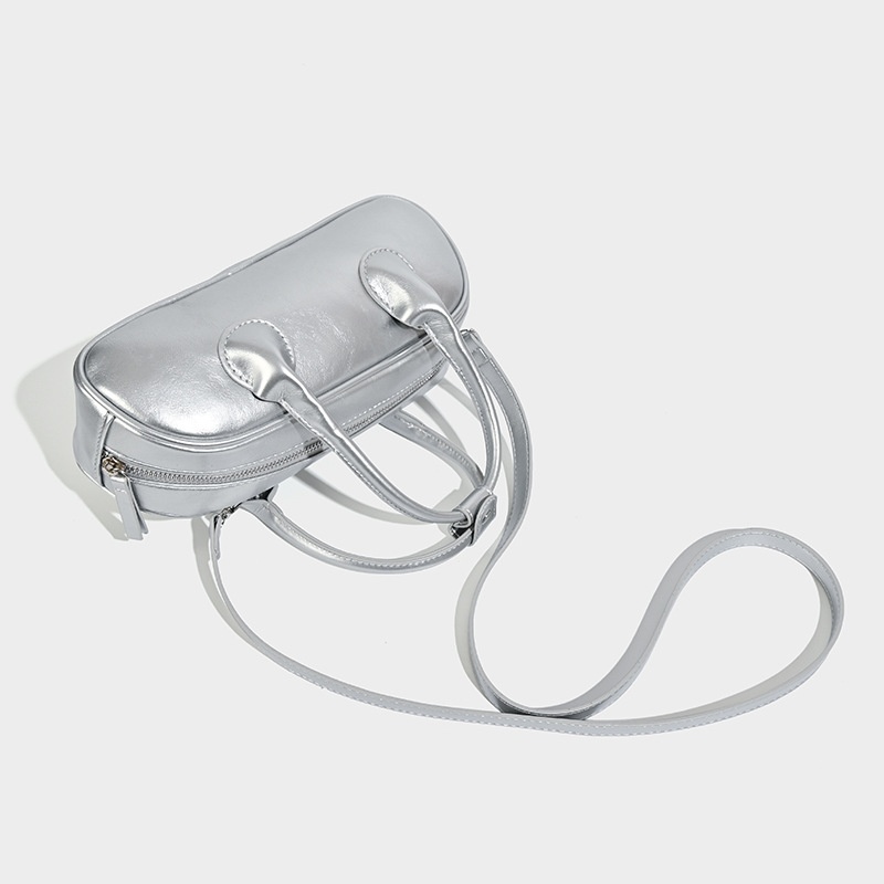 Silver Metallic Mini Barrel Shoulder Bag