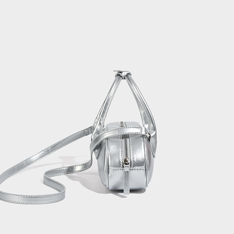 Silver Metallic Mini Barrel Shoulder Bag