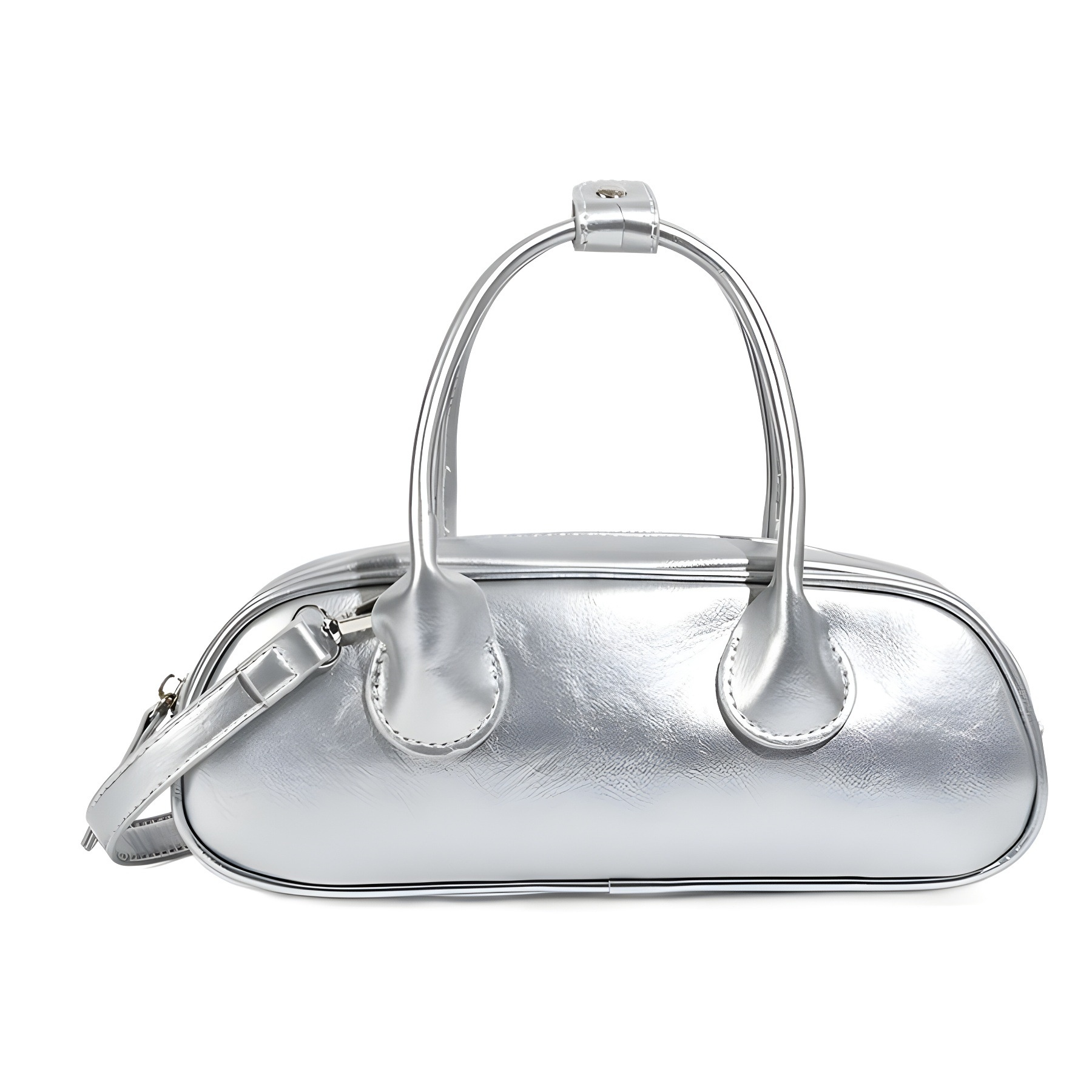 Silver Metallic Mini Barrel Shoulder Bag