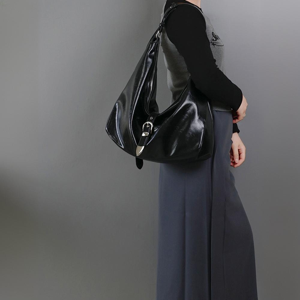Chic Slouchy Hobo Shoulder Bag with Buckle Detail