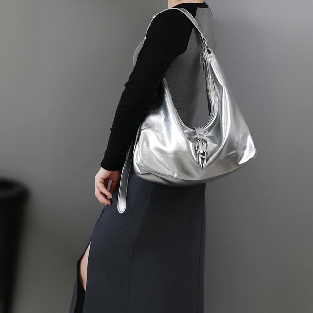 Chic Slouchy Hobo Shoulder Bag with Buckle Detail