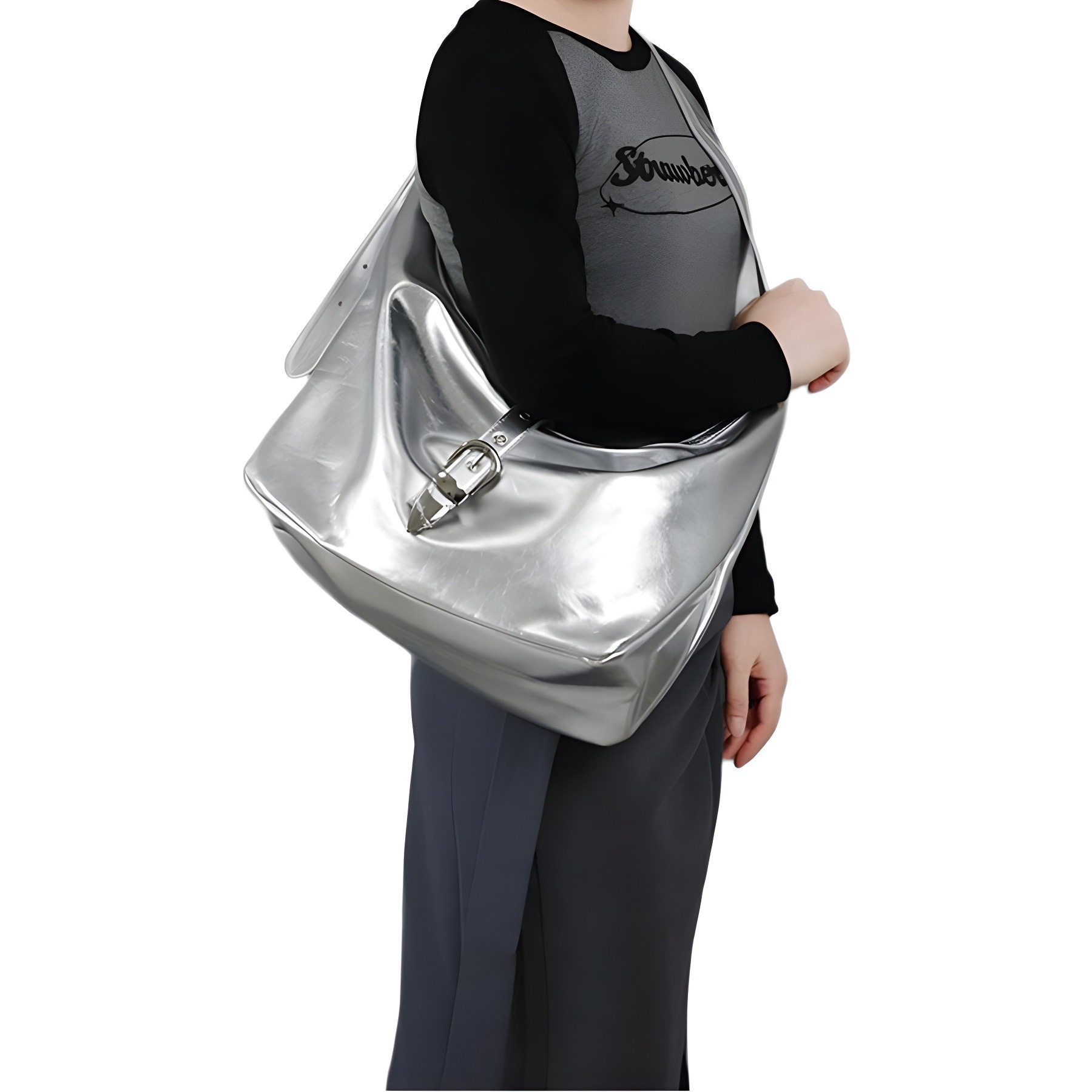 Chic Slouchy Hobo Shoulder Bag with Buckle Detail