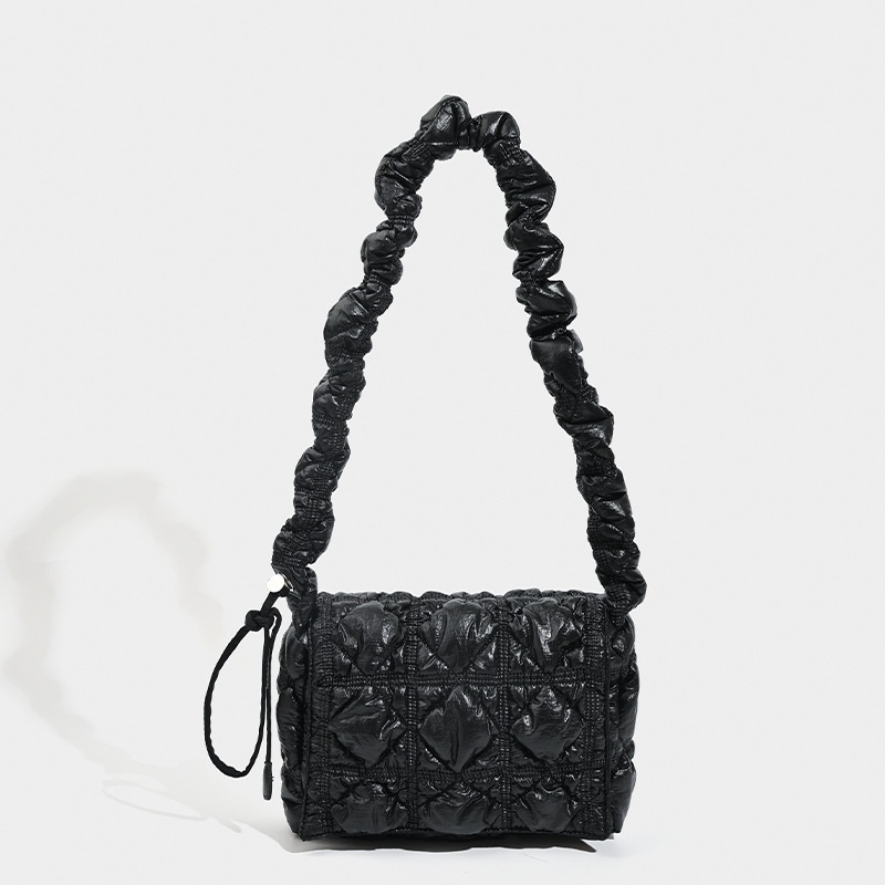 Puffy Quilted Shoulder Bag with Scrunchie Strap