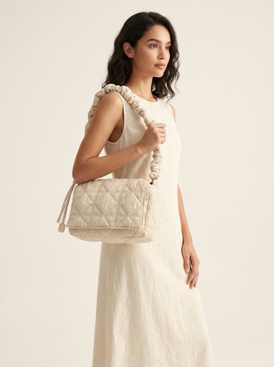 Puffy Quilted Shoulder Bag with Scrunchie Strap