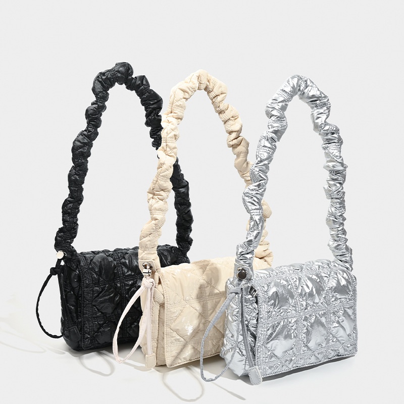 Puffy Quilted Shoulder Bag with Scrunchie Strap
