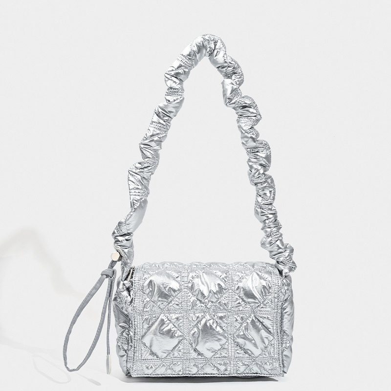 Puffy Quilted Shoulder Bag with Scrunchie Strap