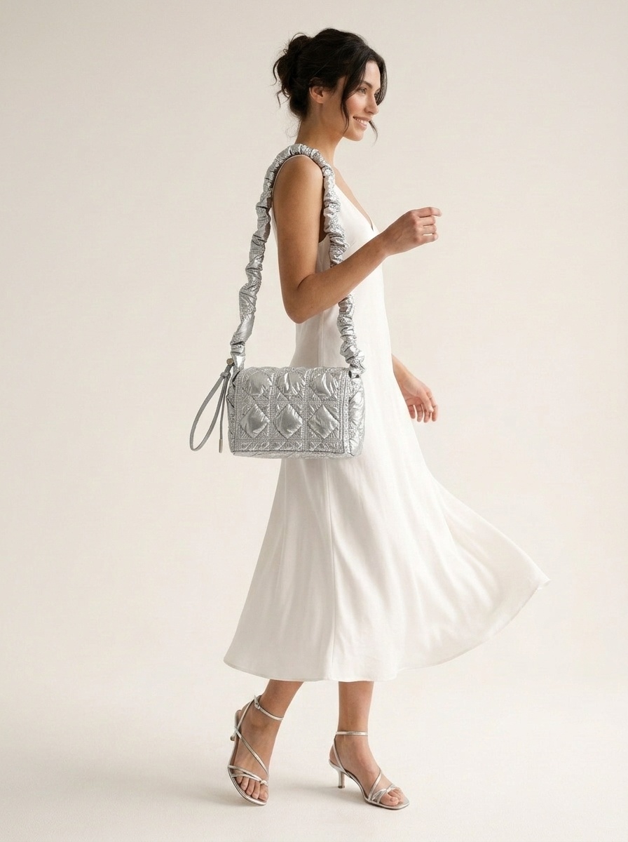 Puffy Quilted Shoulder Bag with Scrunchie Strap