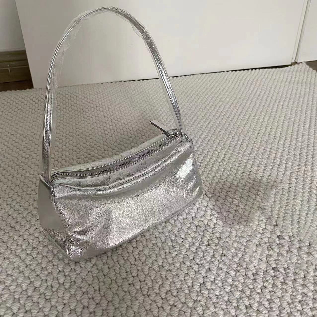 Chic Silver Metallic Shoulder Bag - Compact & Stylish