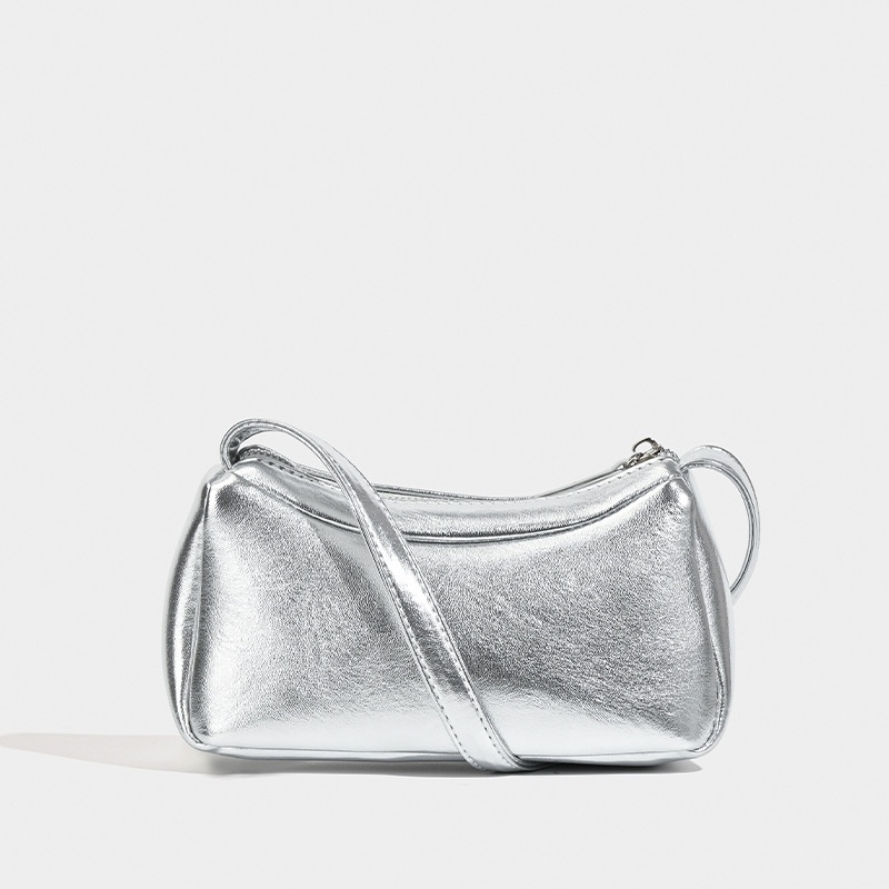 Chic Silver Metallic Shoulder Bag - Compact & Stylish