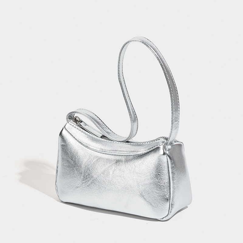 Chic Silver Metallic Shoulder Bag - Compact & Stylish