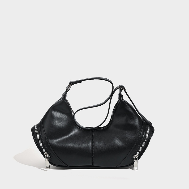 Y2K Crescent Shoulder Bag with Zipper Detail