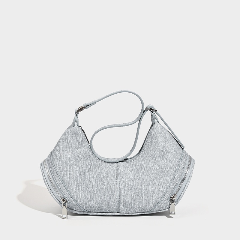 Y2K Crescent Shoulder Bag with Zipper Detail