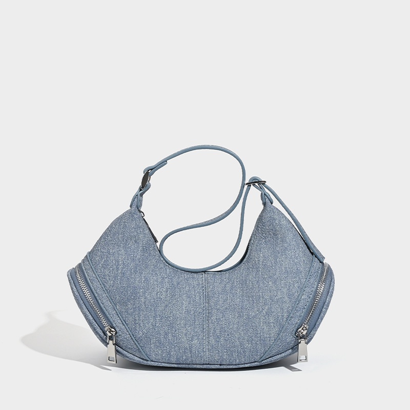Y2K Crescent Shoulder Bag with Zipper Detail