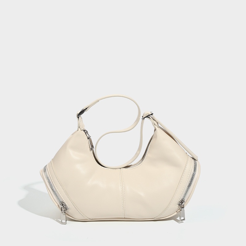 Y2K Crescent Shoulder Bag with Zipper Detail