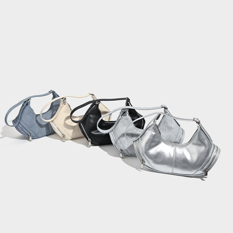 Y2K Crescent Shoulder Bag with Zipper Detail