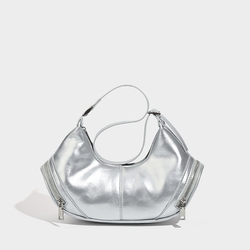 Y2K Crescent Shoulder Bag with Zipper Detail