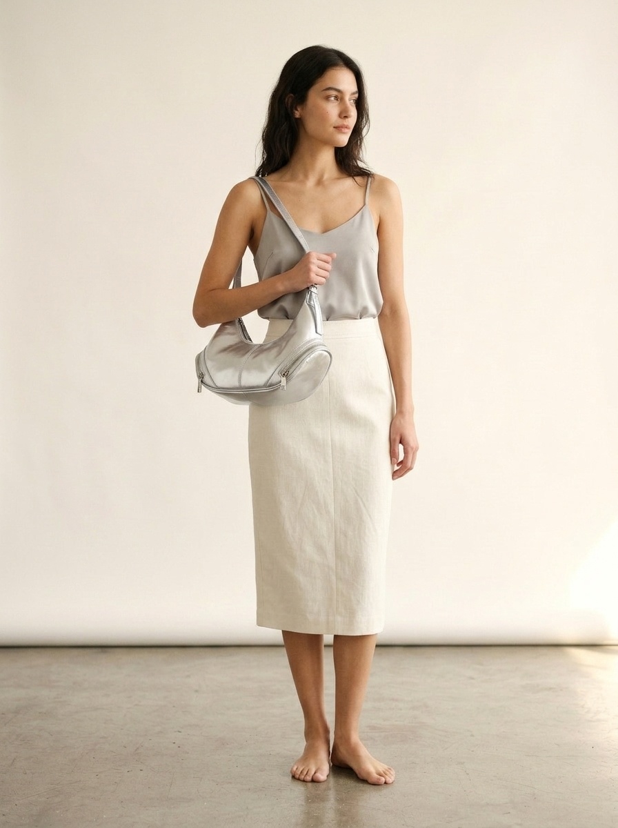 Y2K Crescent Shoulder Bag with Zipper Detail