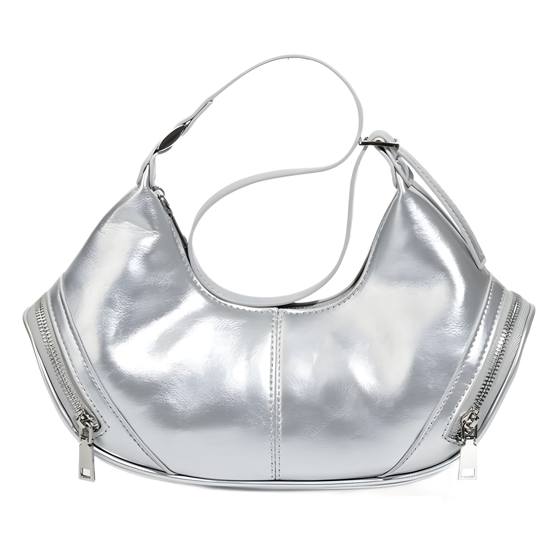 Y2K Crescent Shoulder Bag with Zipper Detail